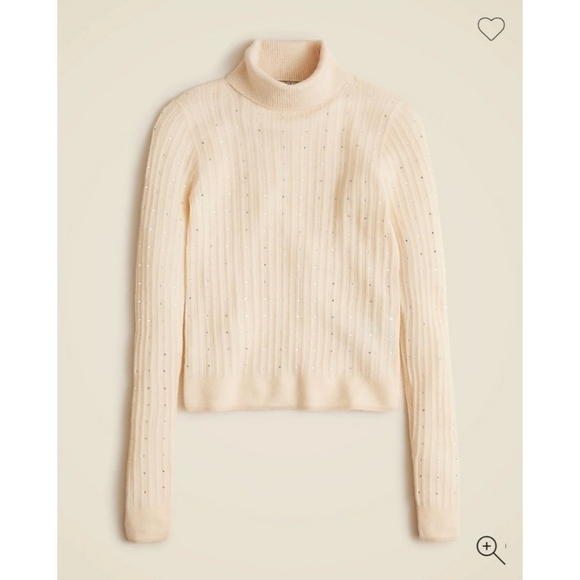 J. Crew Featherweight Cashmere Turtleneck Sweater With Rhinestones Buttercream - Picture 5 of 14